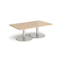 Monza rectangular coffee table with flat round brushed steel bases 1400mm x 800mm - kendal oak