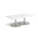 Monza rectangular coffee table with flat round brushed steel bases 1400mm x 800mm - white