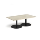 Monza rectangular coffee table with flat round black bases 1400mm x 800mm - made to order
