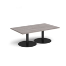 Monza rectangular coffee table with flat round black bases 1400mm x 800mm - grey oak