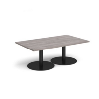 Monza rectangular coffee table with flat round black bases 1400mm x 800mm - grey oak