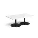 Monza rectangular coffee table with flat round black bases 1400mm x 800mm - white