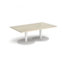 Monza rectangular coffee table with flat round white bases 1400mm x 800mm - made to order