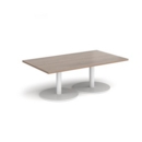 Monza rectangular coffee table with flat round white bases 1400mm x 800mm - barcelona walnut