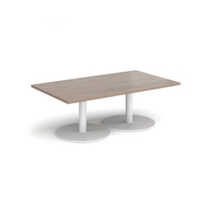 Monza rectangular coffee table with flat round white bases 1400mm x 800mm - barcelona walnut