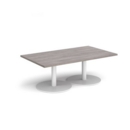 Monza rectangular coffee table with flat round white bases 1400mm x 800mm - grey oak