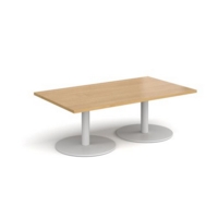 Monza rectangular coffee table with flat round white bases 1400mm x 800mm - oak