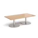 Monza rectangular coffee table with flat round brushed steel bases 1600mm x 800mm - beech