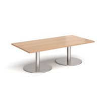 Monza rectangular coffee table with flat round brushed steel bases 1600mm x 800mm - beech