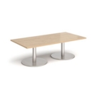 Monza rectangular coffee table with flat round brushed steel bases 1600mm x 800mm - kendal oak