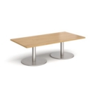 Monza rectangular coffee table with flat round brushed steel bases 1600mm x 800mm - oak