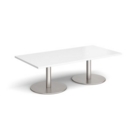 Monza rectangular coffee table with flat round brushed steel bases 1600mm x 800mm - white