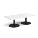 Monza rectangular coffee table with flat round black bases 1600mm x 800mm - white