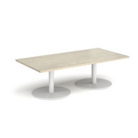 Monza rectangular coffee table with flat round white bases 1600mm x 800mm - made to order
