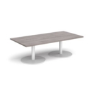 Monza rectangular coffee table with flat round white bases 1600mm x 800mm - grey oak
