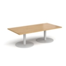 Monza rectangular coffee table with flat round white bases 1600mm x 800mm - oak