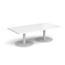 Monza rectangular coffee table with flat round white bases 1600mm x 800mm - white