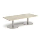Monza rectangular coffee table with flat round brushed steel bases 1800mm x 800mm - made to order