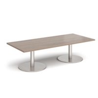 Monza rectangular coffee table with flat round brushed steel bases 1800mm x 800mm - barcelona walnut
