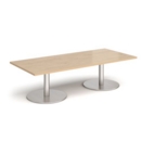 Monza rectangular coffee table with flat round brushed steel bases 1800mm x 800mm - kendal oak