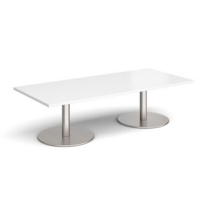Monza rectangular coffee table with flat round brushed steel bases 1800mm x 800mm - white
