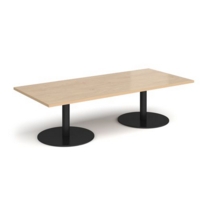 Monza rectangular coffee table with flat round black bases 1800mm x 800mm - kendal oak