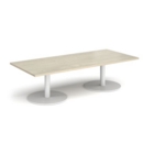 Monza rectangular coffee table with flat round white bases 1800mm x 800mm - made to order