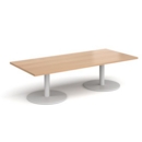 Monza rectangular coffee table with flat round white bases 1800mm x 800mm - beech