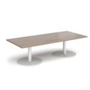 Monza rectangular coffee table with flat round white bases 1800mm x 800mm - barcelona walnut