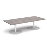 Monza rectangular coffee table with flat round white bases 1800mm x 800mm - grey oak