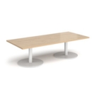 Monza rectangular coffee table with flat round white bases 1800mm x 800mm - kendal oak