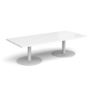 Monza rectangular coffee table with flat round white bases 1800mm x 800mm - white