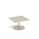 Monza square coffee table with flat round brushed steel base 800mm - made to order