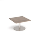Monza square coffee table with flat round brushed steel base 800mm - barcelona walnut