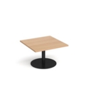 Monza square coffee table with flat round black base 800mm - beech