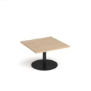 Monza square coffee table with flat round black base 800mm - kendal oak