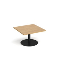 Monza square coffee table with flat round black base 800mm - oak