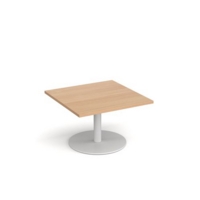 Monza square coffee table with flat round white base 800mm - beech