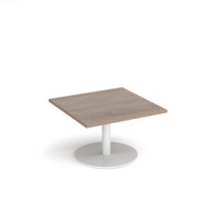 Monza square coffee table with flat round white base 800mm - barcelona walnut