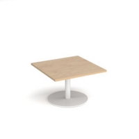 Monza square coffee table with flat round white base 800mm - kendal oak