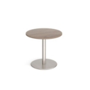 Monza circular dining table with flat round brushed steel base 800mm - barcelona walnut