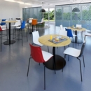 Monza circular dining table with flat round brushed steel base 800mm - barcelona walnut