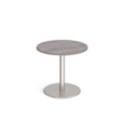 Monza circular dining table with flat round brushed steel base 800mm - grey oak