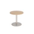 Monza circular dining table with flat round brushed steel base 800mm - kendal oak