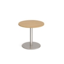 Monza circular dining table with flat round brushed steel base 800mm - oak