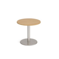 Monza circular dining table with flat round brushed steel base 800mm - oak