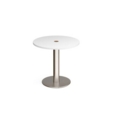 Monza circular dining table 800mm with central circular cutout 80mm - white