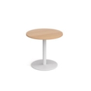 Monza circular dining table with flat round white base 800mm - beech