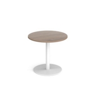 Monza circular dining table with flat round white base 800mm - barcelona walnut