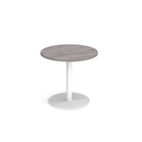 Monza circular dining table with flat round white base 800mm - grey oak